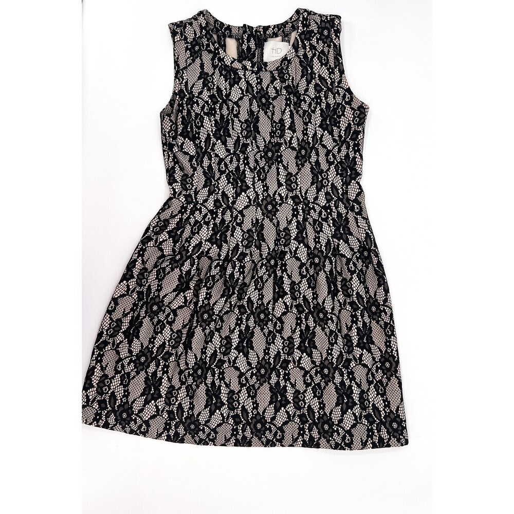 HD in Paris Anthropologie Dress Womens Medium Black Beige A-Line Sleeveless Heav
